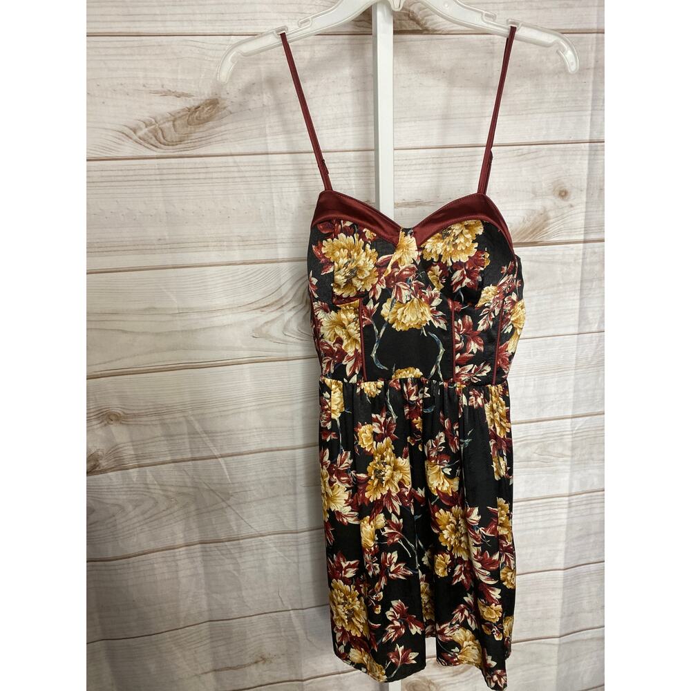 Brand New BOG Collective Women's XS Black Gold Floral Mini Dress Built in Bra